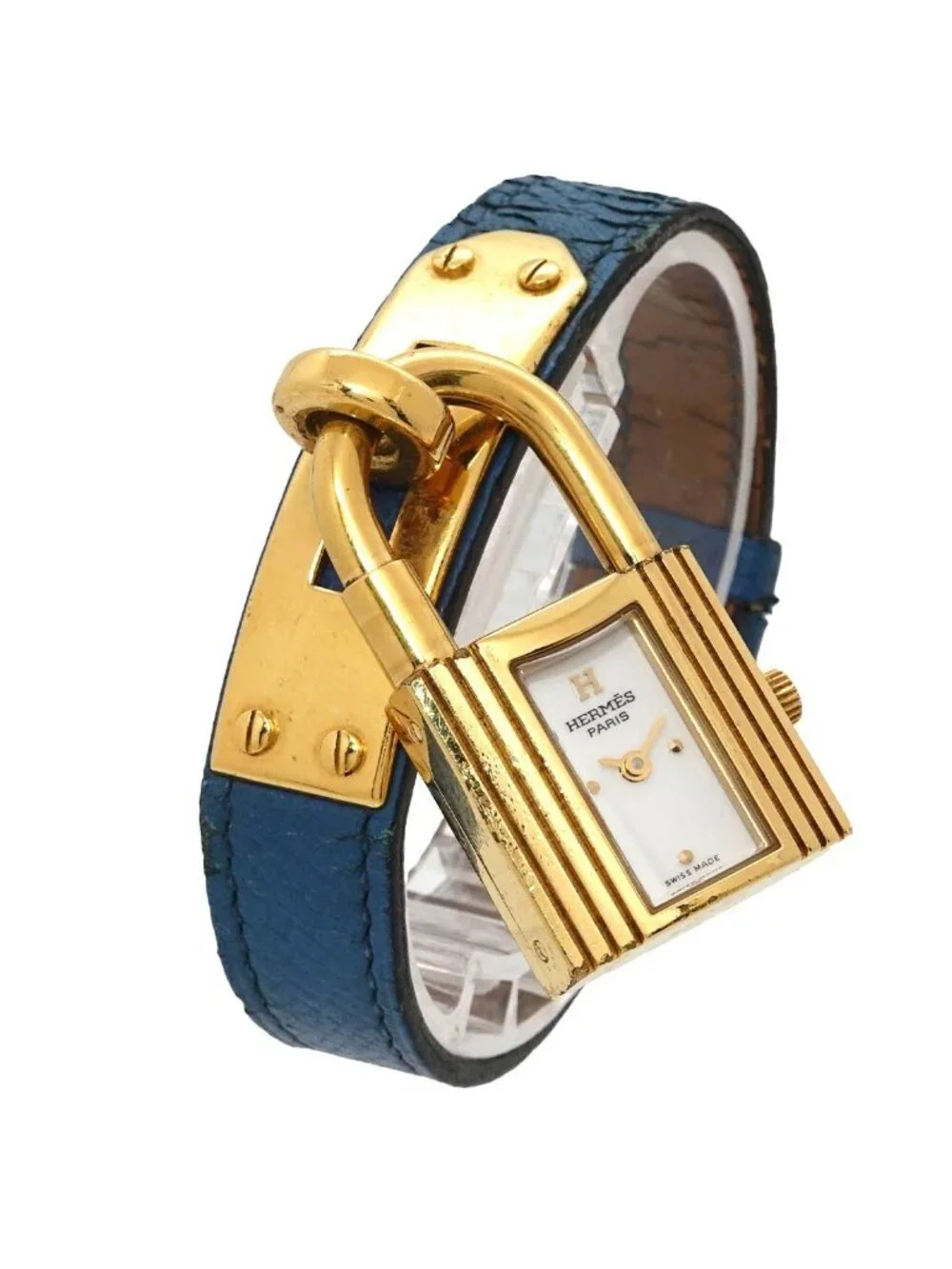 Hermes Kelly Watch Vintage White Blue Quartz Cadena